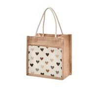 Mnsruu Burlap Jute Tote Bag Leopard Print Heart Pattern Reusable Grocery Shopping Bag Beach Tote Bag for Women Girls Bridesmaid Wedding School 25x25x18cm