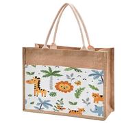 Mnsruu Burlap Jute Tote Bag Lion Giraffe Elephant Tree Reusable Grocery Shopping Bag Beach Tote Bag for Women Girls Bridesmaid Wedding School 43x32x18cm