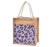 Mnsruu Burlap Jute Tote Bag Purple Leopard Pattern Reusable Grocery Shopping Bag Beach Tote Bag for Women Girls Bridesmaid Wedding School 30x22x15cm
