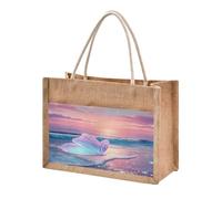 Mnsruu Burlap Jute Tote Bag Seaside Dreamy Butterfly Reusable Grocery Shopping Bag Beach Tote Bag for Women Girls Bridesmaid Wedding School 25x25x18cm