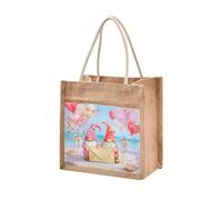 Mnsruu Burlap Jute Tote Bag Valentines Seaside Gnome Reusable Grocery Shopping Bag Beach Tote Bag for Women Girls Bridesmaid Wedding School 25x25x18cm