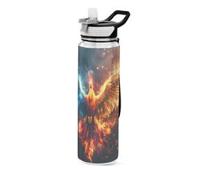 Mnsruu Burning Phoenix Bird Water Bottle 1L with Straw, Leakproof BPA Free Tritan Drink Bottle, Sport Water Bottle for Men Women Kids