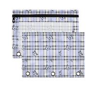 Mnsruu Butterflies Purple Tartan Plaid 3 Rings Binder Pouch Pencil Case, 2 Pack Pencil Pouches with Zipper, Clear Window Cosmetic Bag