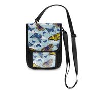 Mnsruu Butterfly Blue Cloud Blue and Yellow Travel Wallet Passport Holder Credit Card Gadget Holder Pouch Bag Unisex Crossbody Wallet Travel Neck Wallet with Adjustable Strap