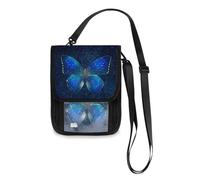 Mnsruu Butterfly Galaxy Blue Starry Night Sky Travel Wallet Passport Holder Credit Card Gadget Holder Pouch Bag Unisex Crossbody Wallet Travel Neck Wallet with Adjustable Strap