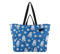 Mnsruu Canvas Tote Reusable Shopping Bags Ghost Snowflake Blue, Reusable Grocery Shopping Bags, Carry On Travel Weekend Beach Bag