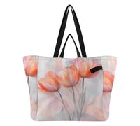 Mnsruu Canvas Tote Reusable Shopping Bags Orange-red Tulips Marble Texture, Reusable Grocery Shopping Bags, Carry On Travel Weekend Beach Bag