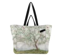 Mnsruu Canvas Tote Reusable Shopping Bags Spring Willow Chinese Wind Bird, Reusable Grocery Shopping Bags, Carry On Travel Weekend Beach Bag
