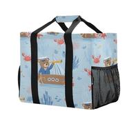 Mnsruu Captain Little Bear Pattern Reusable Grocery Bags Shopping Bags Kitchen Travel Tote Bag Washable Beach Bag