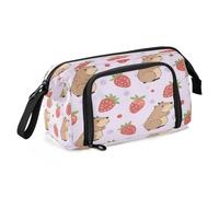 Mnsruu Capybara Eat Strawberry Pencil Case Large Capacity Pencil Pouch Stationery Bag for Office School