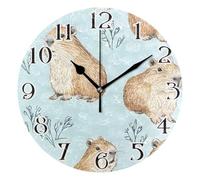 Mnsruu Capybara Flower Grass Blue Clock Wall Clock for Living Room Silent Non-Ticking Round Clock 25cm Easy to Read Clocks Kitchen Home Decorative
