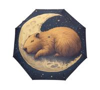 Mnsruu Capybara on The Moon Folding Umbrella Auto Open Close Compact Umbrella Windproof Waterproof for Rain Sun UV