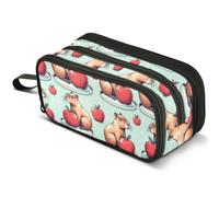 Mnsruu Capybara Red Apple Pencil Case Large Capacity Pen Pouch Pencil Bag with 3 Compartments Pen Holder Organizer Stationery Bag