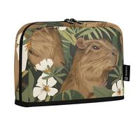 Mnsruu Capybara with Her Cub and White Flowers and Leaves Standing Pencil Case, Large Capacity Pen Bag for Boys Girls Multi-Layer Pen Pouch Pencil Holder Stationery Organizer for School Office Work