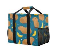 Mnsruu Capybaras Bananas Pattern Reusable Grocery Bags Shopping Bags Kitchen Travel Tote Bag Washable Beach Bag
