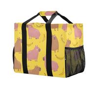 Mnsruu Capybaras Pink Bananas Pattern Reusable Grocery Bags Shopping Bags Kitchen Travel Tote Bag Washable Beach Bag