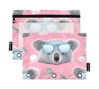 Mnsruu Cartoon Cute Koala 3 Ring Binder Pencil Pouches with Zipper Clear Window Stationery Bag for Storing School Office Supplies, 2 Pack