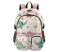 Mnsruu Cartoon Dinosaur and Love Pattern School Backpack with Laptop Compartment, Big School Bag for Teenager Girls Boys, 17.5 Travel Rucksack Backpack for School Casual Daypacks College Work