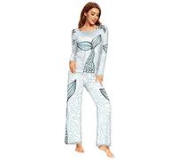 Mnsruu Cartoon Stylish Mermaid Pajamas Set for Women 2 Piece Long Sleeve Sleepwear Nightwear Lounge Sets M Multicolor