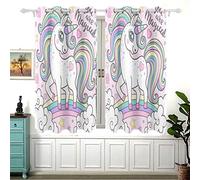 Mnsruu Cartoon Unicorn with Rainbow Mane Pink Bedroom Curtain Living Room Kitchen Insulated Blackout Curtain,54 x 55 Inches/137 x 140 CM,2 Panels