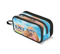 Mnsruu Cat and Dog Eats Ice Cream Large Capacity Pencil Case 3 Compartment Pouch Holder School Supplies Boys Girls