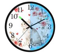 Mnsruu Cat Rose Flower Heart Wall Clock Luminous Bedroom Clocks Battery Operated Silent Glow in the Dark Clock for Living Room Kitchen 12 Inch