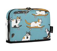 Mnsruu Cat Skateboard Calico Standing Pencil Case, Large Capacity Pen Bag for Boys Girls Multi-Layer Pen Pouch Pencil Holder Stationery Organizer for School Office Work