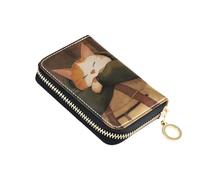 Mnsruu Cat Sleeping with Arms Crossed Small Compact Card Case with 11 Slots for Credit Cards, Cash & Coins, RFID Blocking Wallet for Travel & Everyday Use