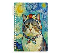 Mnsruu Cat Wearing Headscarf Spiral Notebook Journals 1 Pack, Hardcover Lined Journal for Women, A5 College Ruled Notebooks for Journaling Writing Work Office School 5.7x8.3 Inch