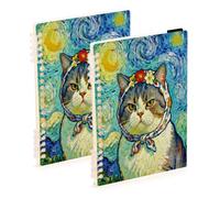 Mnsruu Cat Wearing Headscarf Spiral Notebook Journals 2 Pack, Hardcover Lined Journal for Women, A5 College Ruled Notebooks for Journaling Writing Work Office School 5.7x8.3 Inch
