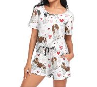 Mnsruu Cavalier King Charles Dog Heart Womens Pyjamas Sets Short Sleeves, Ladies Pajamas Pjs Set Loungewear with Pocket Size M