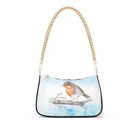 Mnsruu Chain Shoulder Bag for Women Robin Bird Blue Snowflake Tote Hobo Handbag Underarm Ladies Small Crossbody Bag Zipper