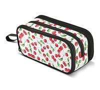 Mnsruu Cherries Leaves Pencil Case Large Capacity Pen Pouch Makeup Bag with 3 Compartments Pen Holder Organizer Stationery Bag for Girls Womens