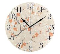 Mnsruu Cherry Blossoms Flower Branch Clock Wall Clock for Living Room Silent Non-Ticking Round Clock 25cm Easy to Read Clocks Kitchen Home Decorative