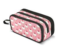 Mnsruu Cherry Cupcake Pencil Case Large Capacity Pen Pouch Pencil Bag with 3 Compartments Pen Holder Organizer Stationery Bag