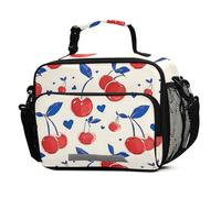 Mnsruu Cherry Love Blue Lunch Bags Large Insulated Lunch Box for Kids Boys Girls Reusable Cooler Bag Tote Bag School Lunchbox with Shoulder Strap