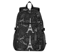 Mnsruu Chic Paris Eiffel Tower Black Floral School Backpacks for Teenagers, College Backpack for Boys Girls,Casual Fashion High School Backpack, 18.3" Laptop Backpack