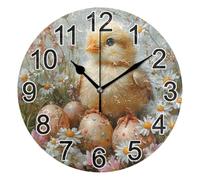 Mnsruu Chick Easter Flowers Wall Clock Non Ticking Silent Kitchen Clock Battery Operated Clocks Round Decorative for Living Room Bedroom Bathroom Home Office