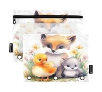 Mnsruu Chick Witj Fox 3 Ring Binder Pencil Pouches with Zipper Clear Window Stationery Bag for Storing School Office Supplies, 2 Pack