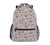 Mnsruu Children's School Backpack Capybara Purple Flowers Elementary Kids Bookbag Rucksack