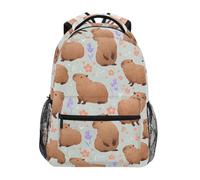 Mnsruu Children's School Backpack Cute Capybara Flower Elementary Kids Bookbag Rucksack
