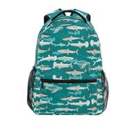 Mnsruu Children's School Backpack Shark Green Pattern Elementary Kids Bookbag Rucksack