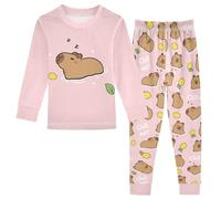 Mnsruu Chill Out Cute Capybara Sleeping Pajamas Set Long Sleeve Soft Cotton Sleepwear 2 Piece
