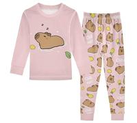 Mnsruu Chill Out Cute Capybara Sleeping Pajamas Set Long Sleeve Soft Cotton Sleepwear 2 Piece Multicolor