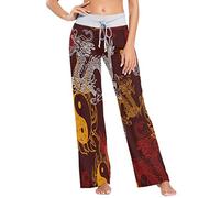 Mnsruu Chinese Dragon Yin Yang Women's Pajama Pants Casual Stretch Pants Wide Leg L
