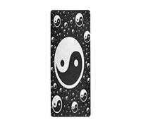 Mnsruu Chinese Yin and Yang Taoism Black Travel Yoga Mat with Bag 26"x 71"(66x180cm) Non Slip Rubber Folding Mat for Yoga Pilates Women Home Fitness Exercise