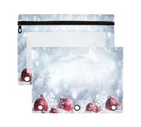 Mnsruu Christmas Ball Snowflake 3 Rings Binder Pouch Pencil Case, 2 Pack Pencil Pouches with Zipper, Clear Window Cosmetic Bag