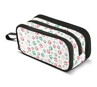 Mnsruu Christmas Doodle Dog Paw Pencil Case Large Capacity Pen Pouch Pencil Bag with 3 Compartments Pen Holder Organizer Stationery Bag for Girls Boys and Adults