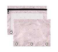 Mnsruu Christmas Glitter Snowflakes Stars 3 Rings Binder Pouch Pencil Case, 2 Pack Pencil Pouches with Zipper, Clear Window Cosmetic Bag