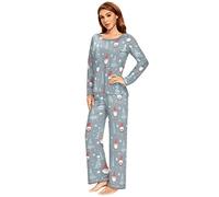 Mnsruu Christmas Gnomes Trees Snowflakes Women Comfy Pajamas Ladies Pyjamas Set Long Sleeve Loungewear Top and Wide Leg Pants Pjs Set Soft Nightwear Sleepwear XL
